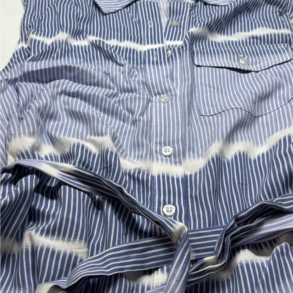 The Impeccable Pig Button-Down Sleeveless Dress - Blue & White - M - Picture 5 of 7